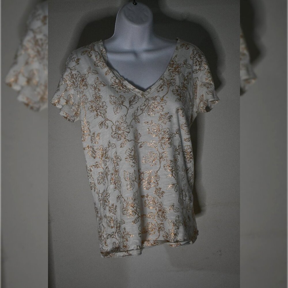 Women's White Shiny Floral T-Shirt